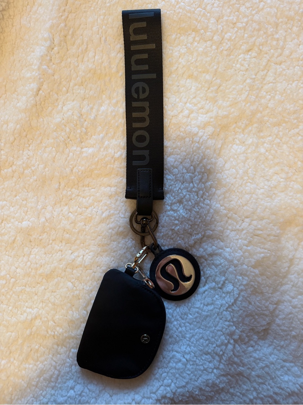 lululemon athletica Black Wristlet Key Chain with Logo Charm